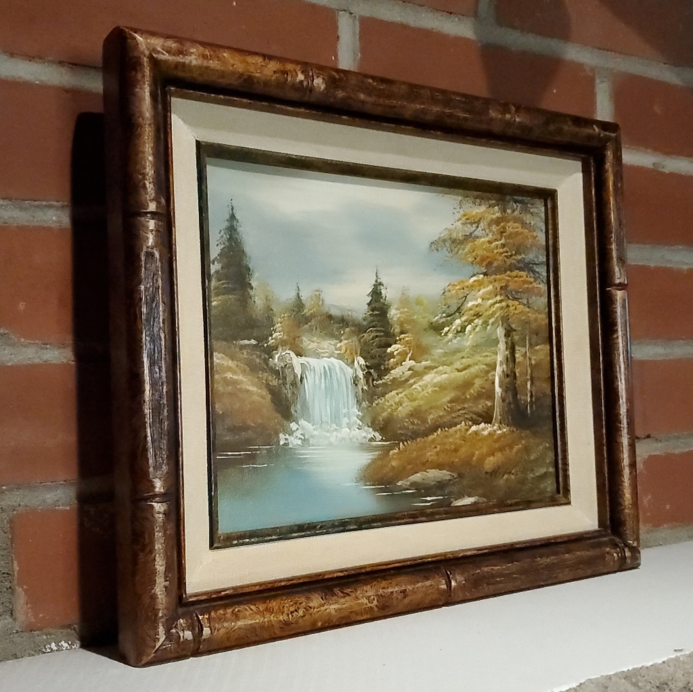 Oil Painting Landscape Trees Waterfall Signed H. Miller Season Fall Autumn VTG - Picture 7 of 16